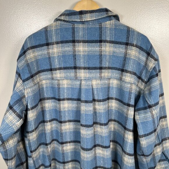 American Eagle Oversized Brushed Plaid Shacket Jacket Womens Size Large Blue - Picture 8 of 12